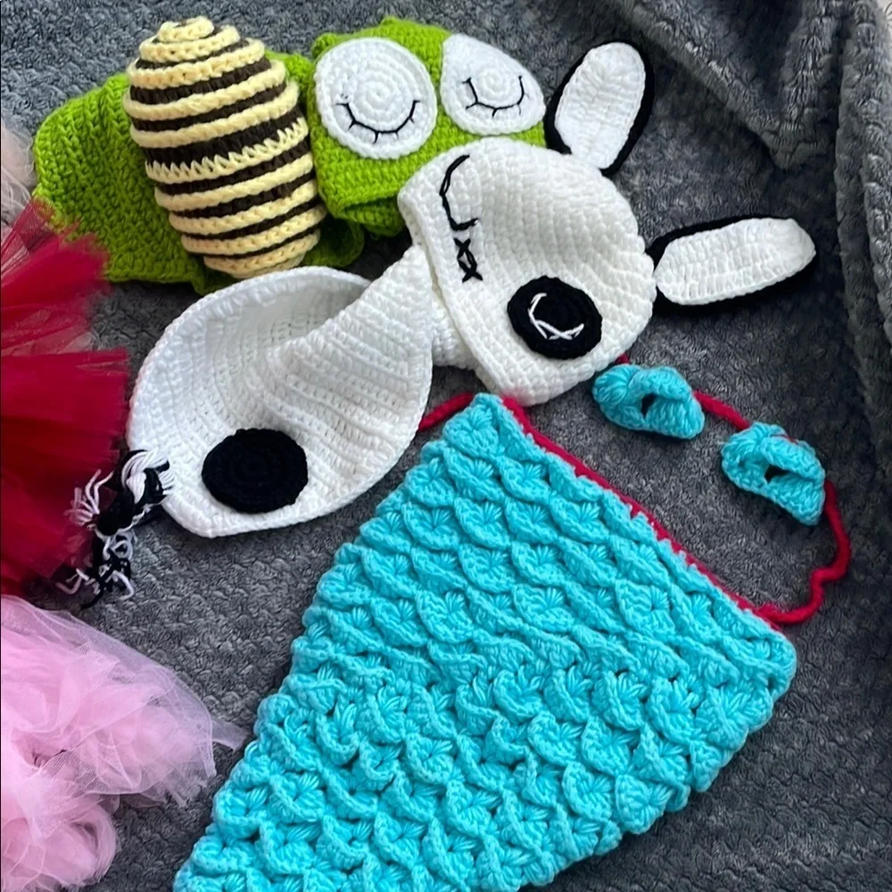 Newborn baby photoshoot props Colorful Crochet Baby Set with Tutu